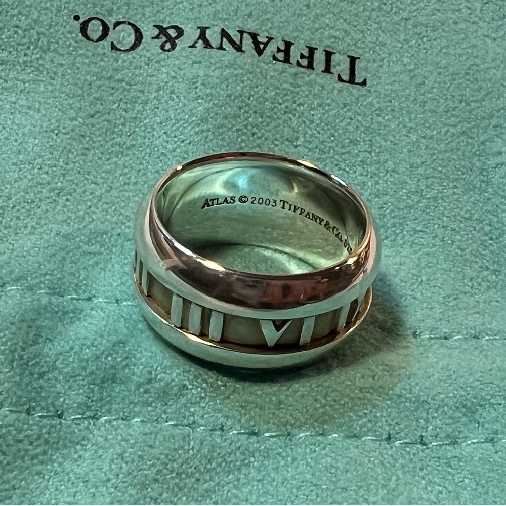Tiffany & Co.  Sterling Silver Atlas Roman Numeral Wide Band Ring 5.5